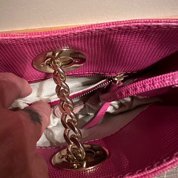 Vintage Michael Kors evening bag fuchsia handbag mini small clutch gold chain - Picture 9 of 9